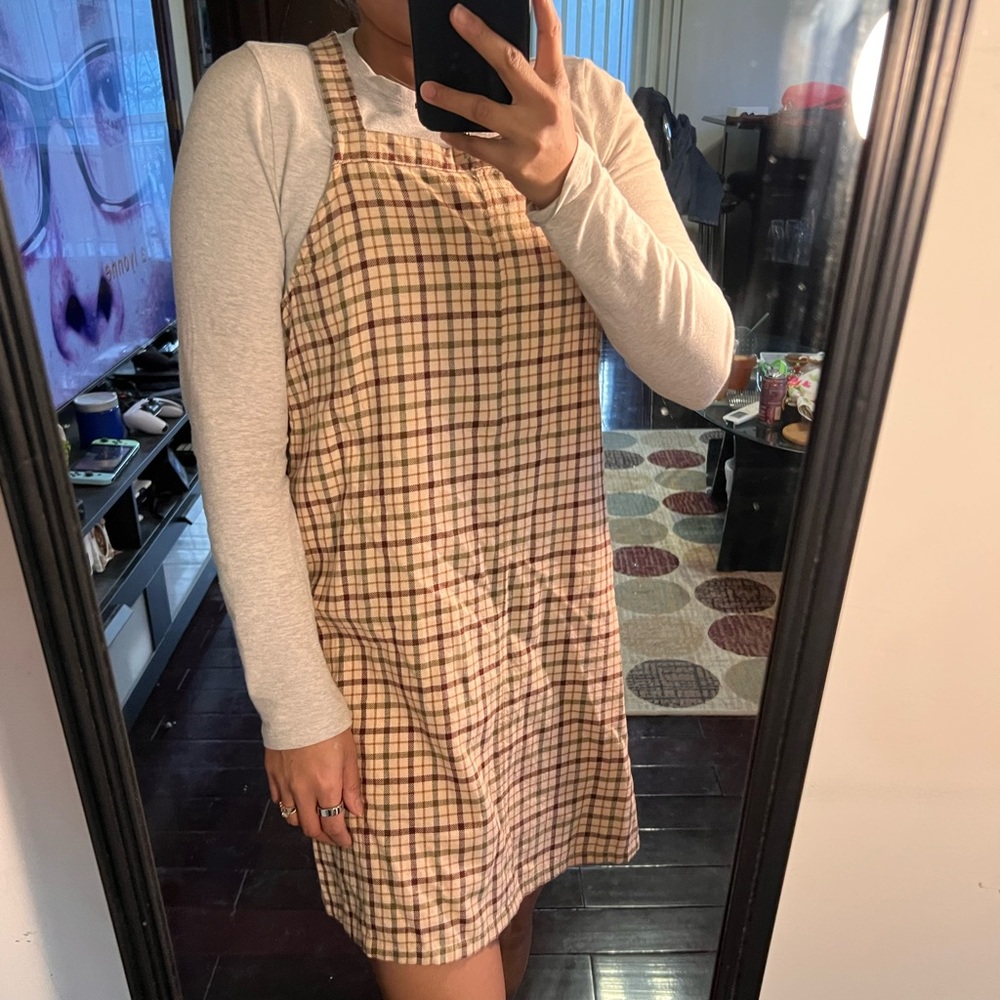 American Eagle Outfitters Beige Plaid Mini Dress Size Medium